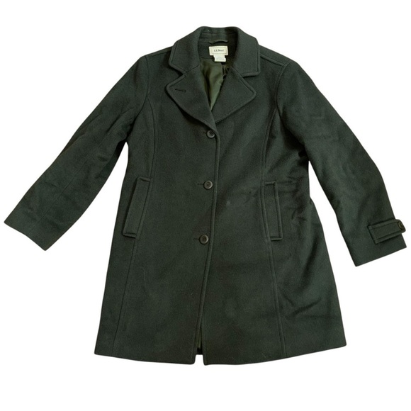 L.L Bean Lambswool Peacoat Women’s 12 PET Classic Winter Coat Army Green Buttons - Picture 1 of 16